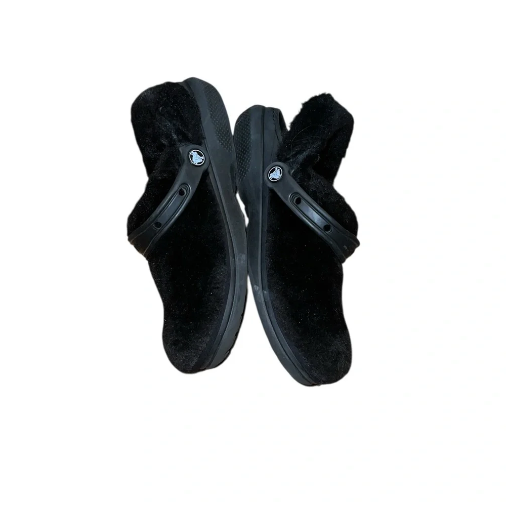 CROCS Black Plush Women Clogs Size 10 - Picture 2 of 5
